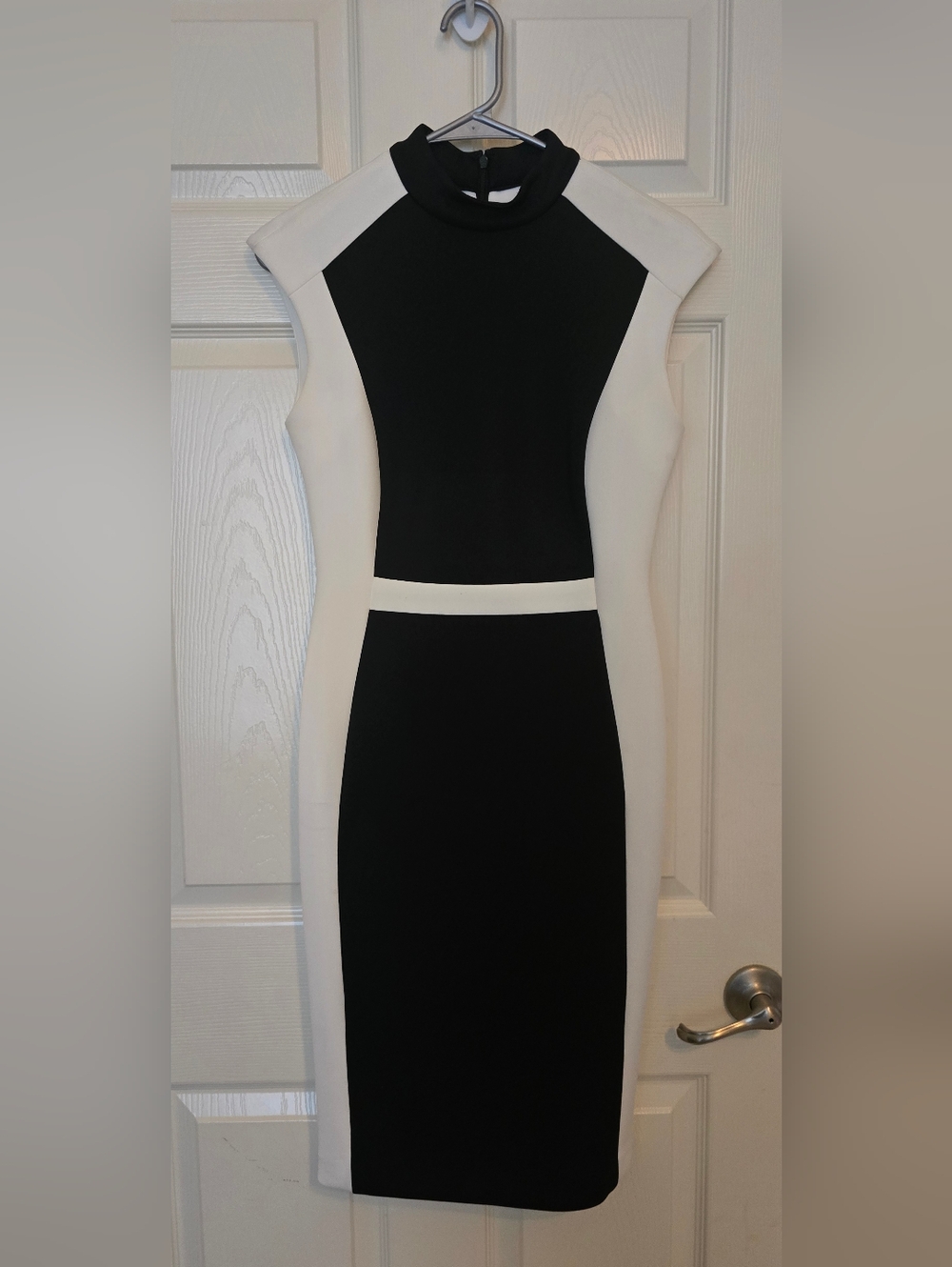 Calvin Klein Black and White Colorblock Midi Sheath Dress